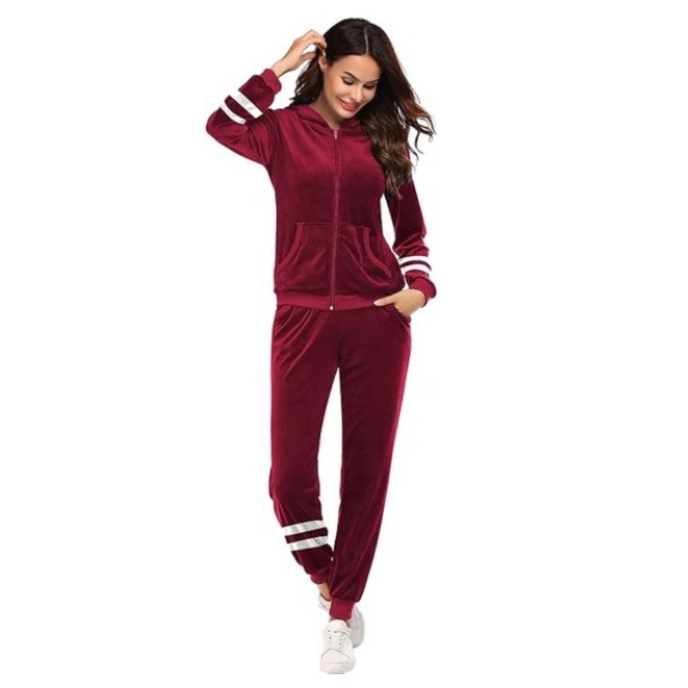 Hotouch maroon velvet tracksuit